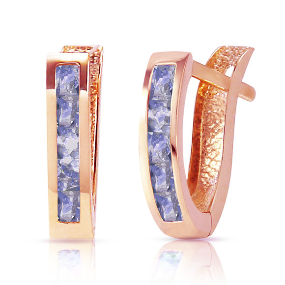 14K. SOLID GOLD HUGGIE HOOP EARRING WITH TANZANITES (Rose Gold)
